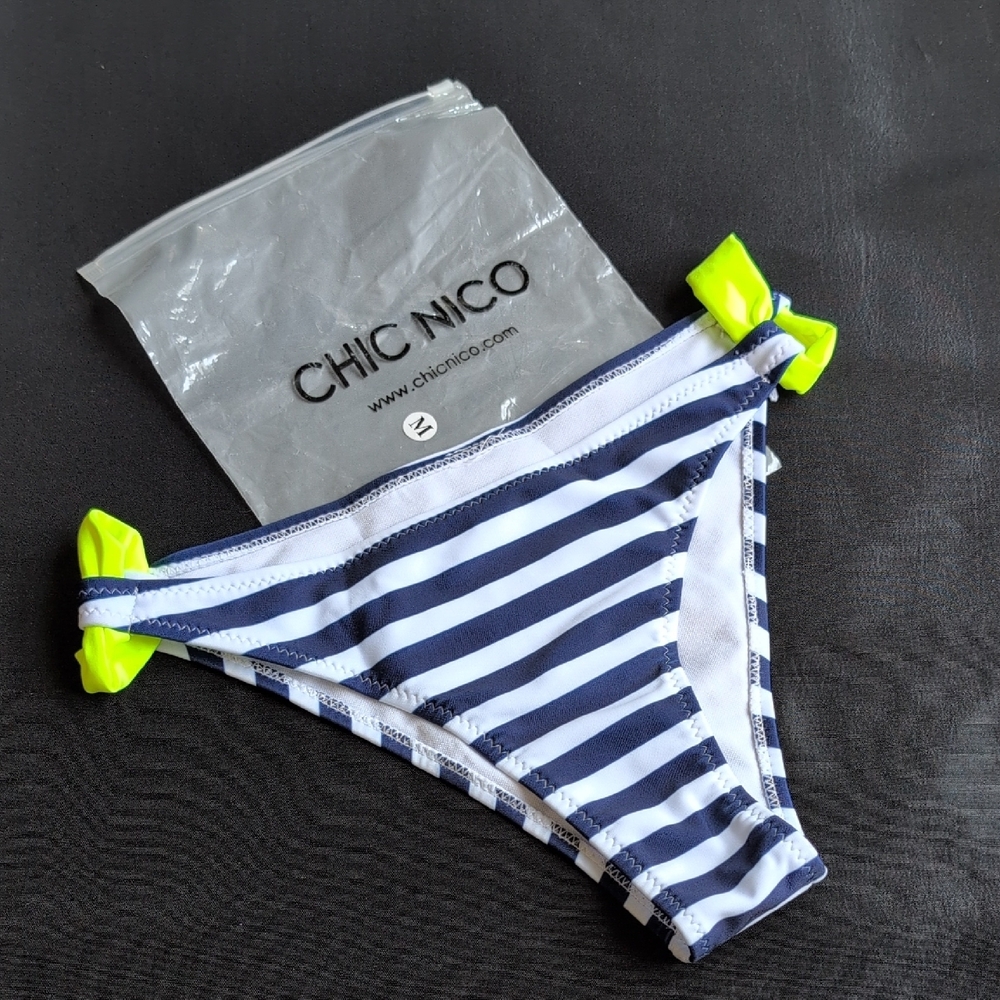 Navy and White Striped Swim Bottoms - Picture 2 of 4